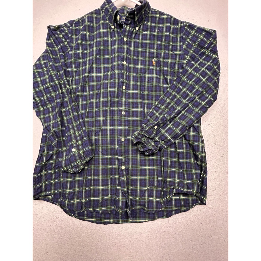 Polo Ralph Lauren Button Down 100% Cotton Plaid Blue Green XL Mens